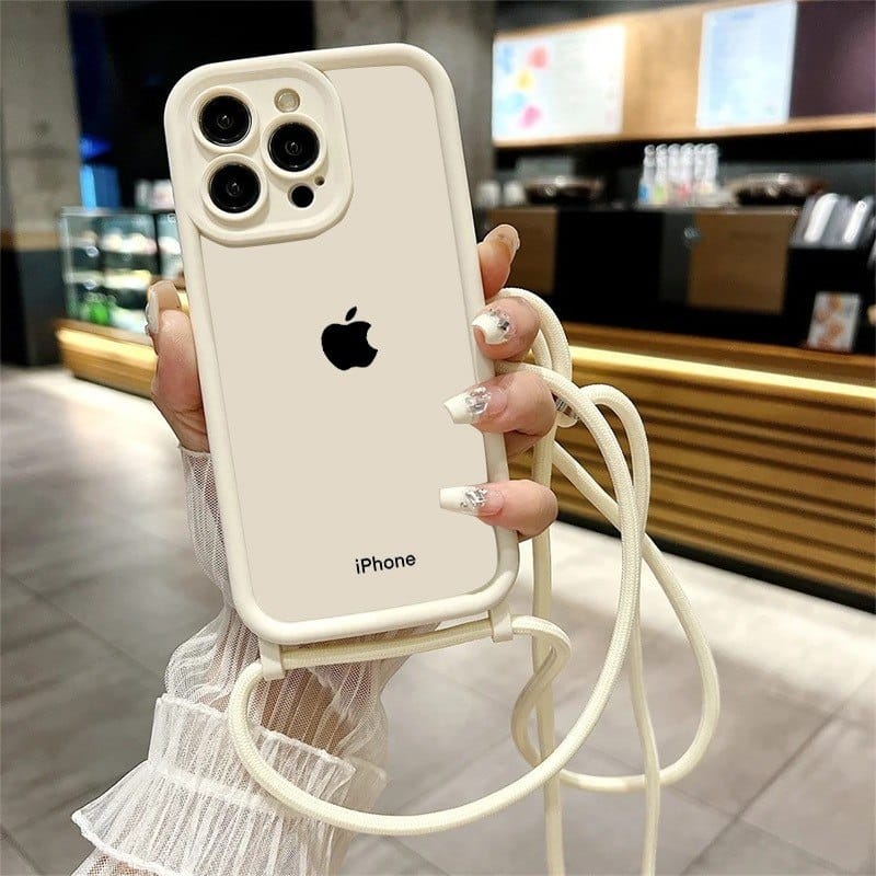 Capa Branca com Corrente e Lente de Proteção para iPhone