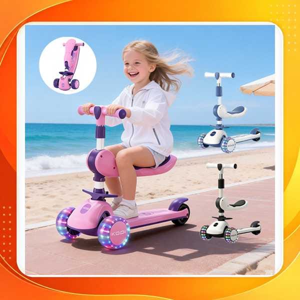 Patinete Infantil 3 Rodas com LED Musical e Guidão Ajustável