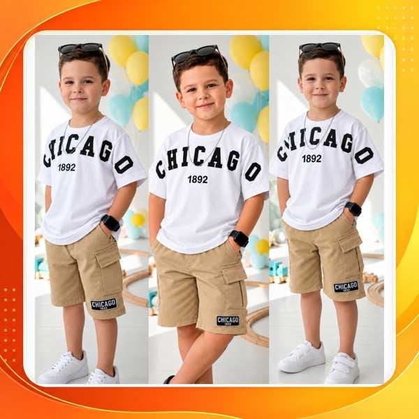 Conjunto Infantil Masculino Blusa Algodão e Bermuda Moletinho