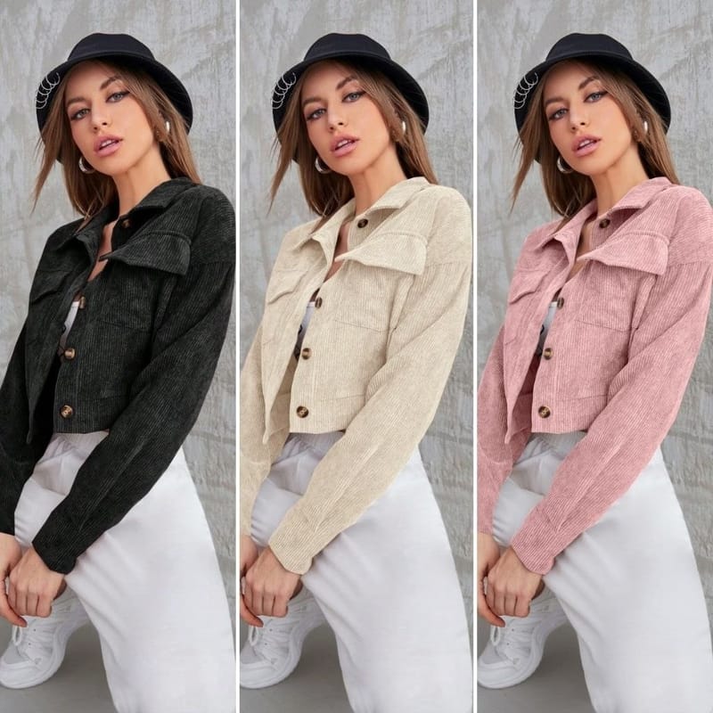 Jaqueta Feminina Casual Cor Sólida Manga Longa
