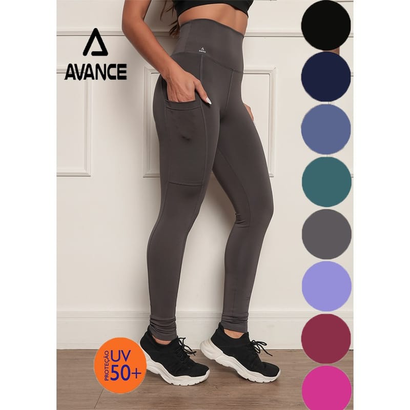 Calça Legging Poliamida Bolso Cós Alta Zero Transparência