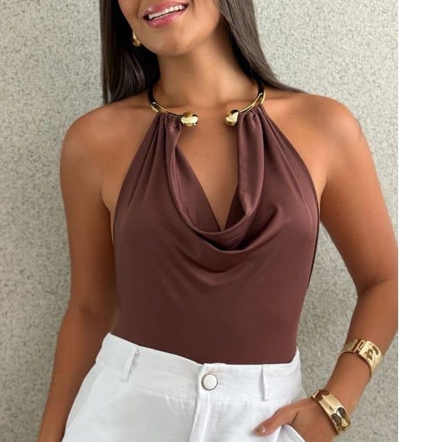 Blusa Feminina Argola Colar Decote V Costas Nua Suplex