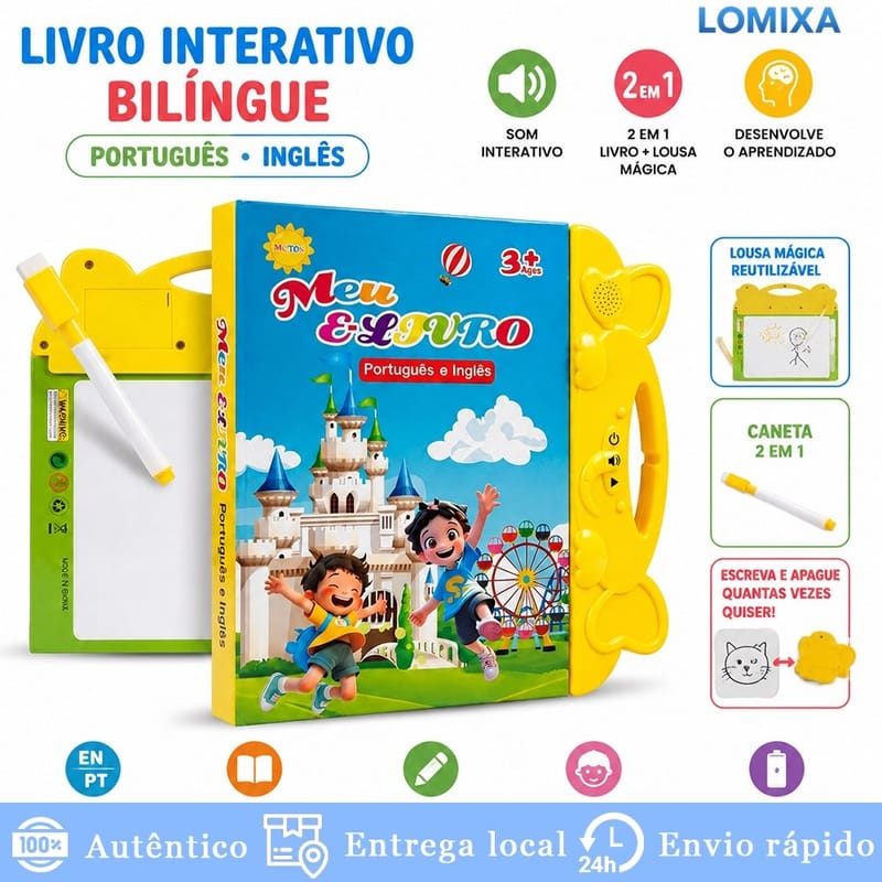 Livro Infantil Bilíngue PT EN Interativo com Som
