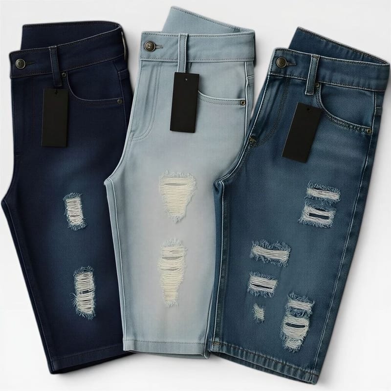 Kit 2 ou 3 Bermudas Jeans Masculina Rasgada