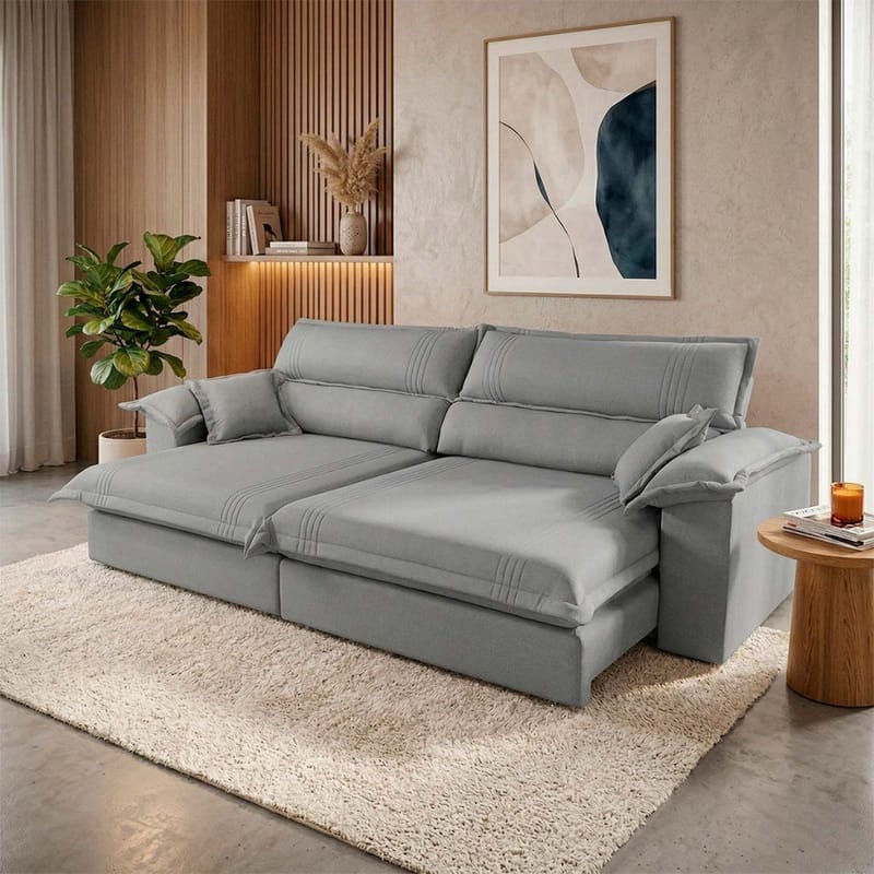 Sofá Nivus King House 2,50m Retrátil e Reclinável Cinza