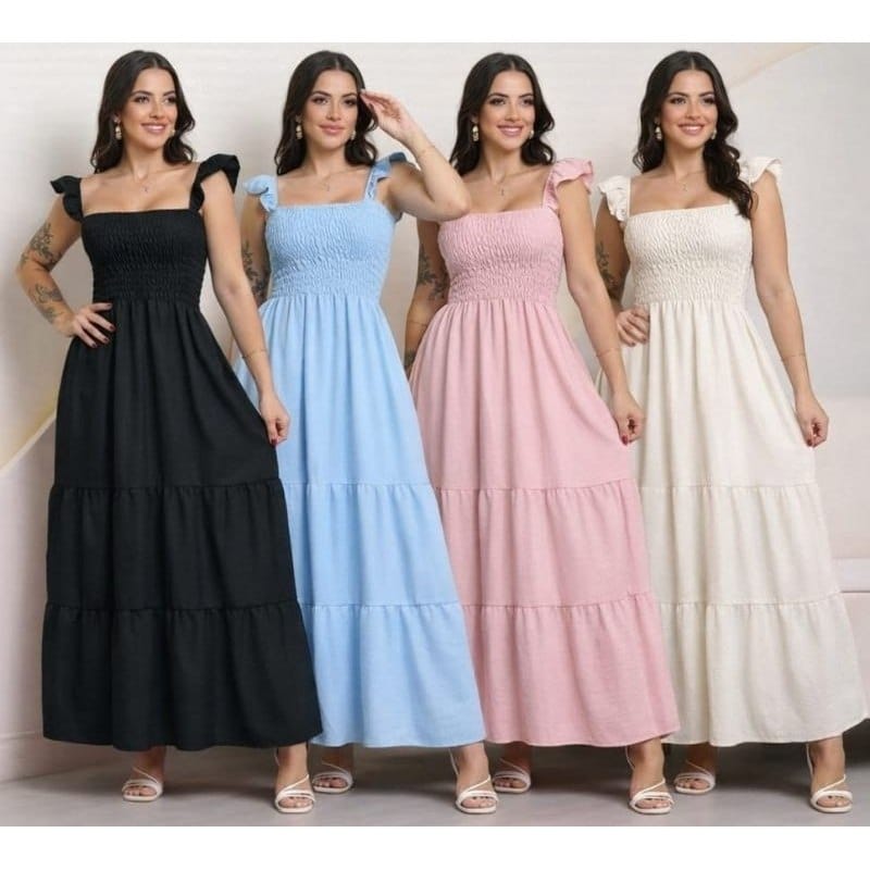 Vestido Feminino Alça com Babado Elegante