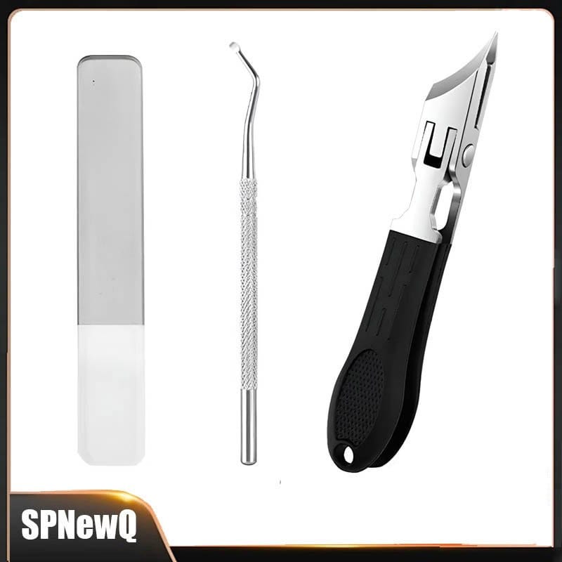 Kit 3 Cortador de Unhas Oblíquo Inox Bico Longo com Lixa