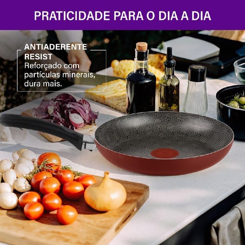 Frigideira Rochedo Facilita Antiaderente 24cm Vermelha
