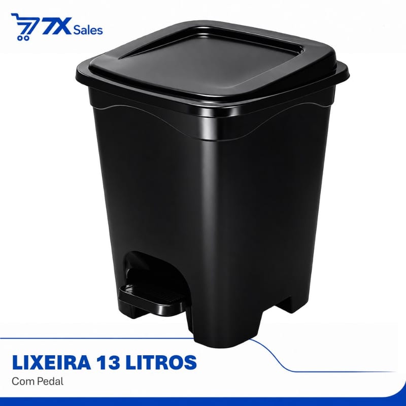 Lixeira 13 Litros Abertura por Pedal Preta Quadrada