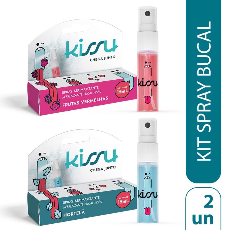 Kit 2 Spray Bucal Kissu Hortelã e Frutas Vermelhas 15ml