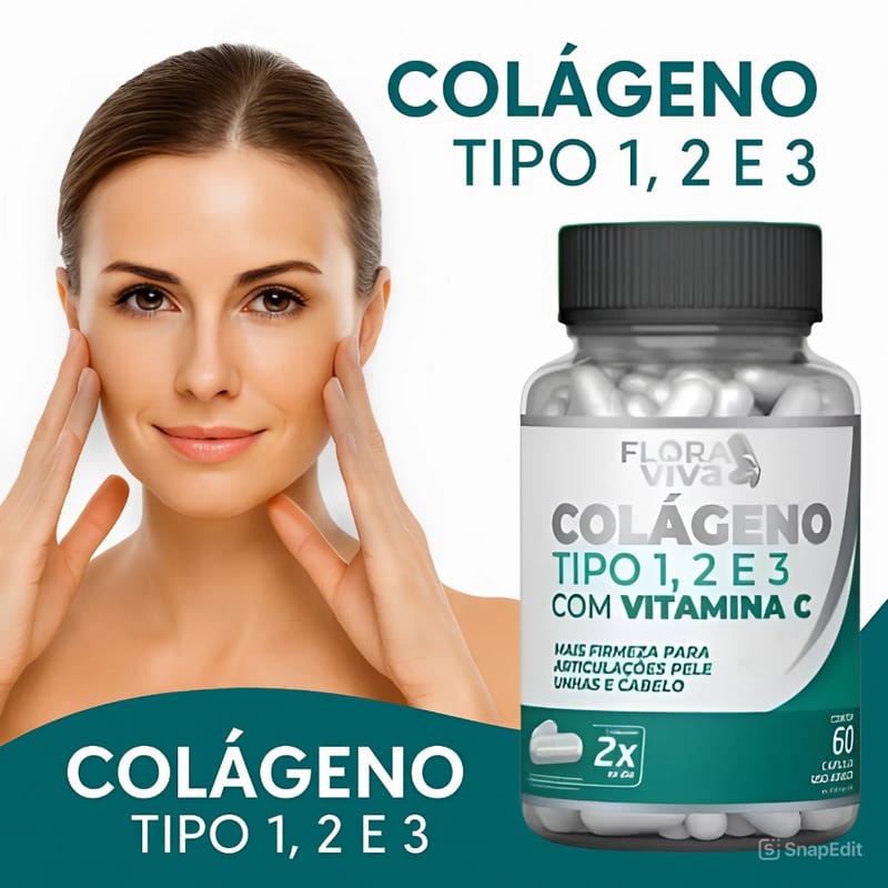 Colágeno Tipo 1, 2 e 3 com Vitamina C 60 Cápsulas