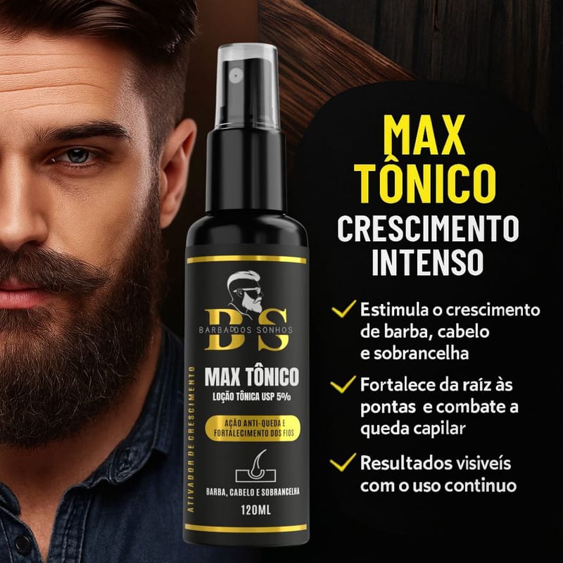 MAX ULTRA TÔNICO. Cresce cabelo, barba, sobrancelha e bigode
