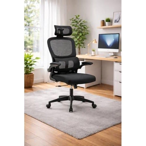 Cadeira de Escritório Ergonômica Estofada Preta
