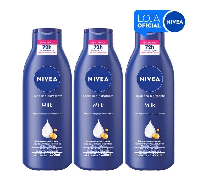 Loção NIVEA Hidratante Milk 200ml - 3 unidades