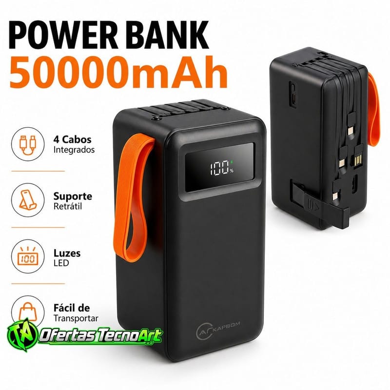 Power Bank 50000mAh Turbo 22.5W PD 4 em 1 com Lanterna